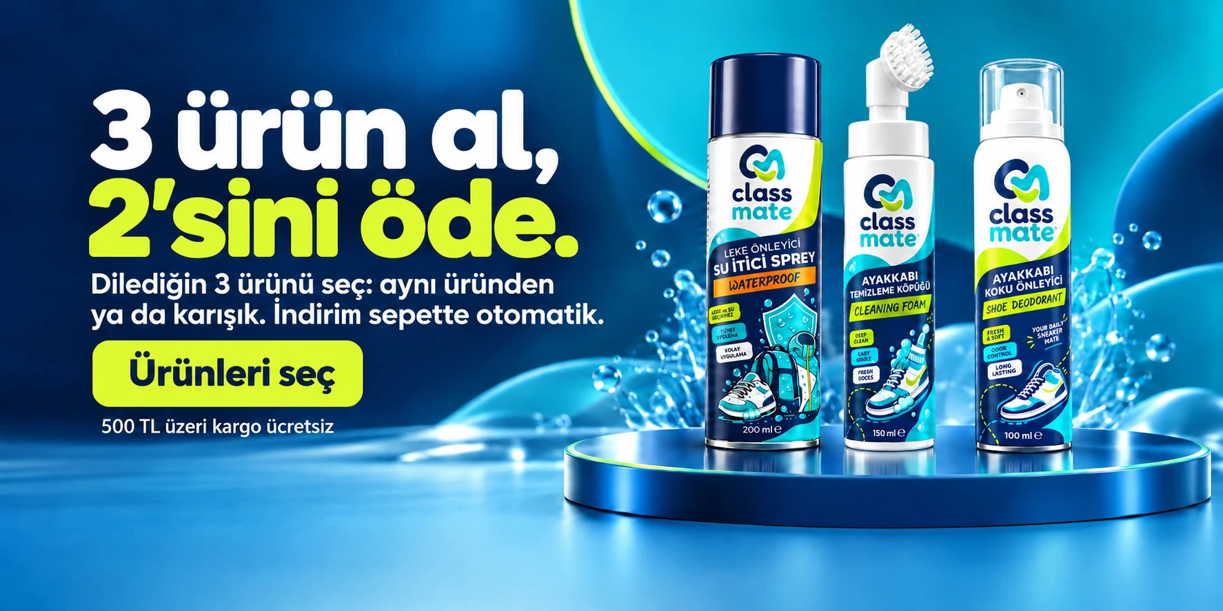 3 ürün al, 2’sini öde. Dilediğin 3 ürünü seç: aynı üründen ya da karışık. İndirim sepette otomatik. Ürünleri seç. 500 TL üzeri kargo ücretsiz.