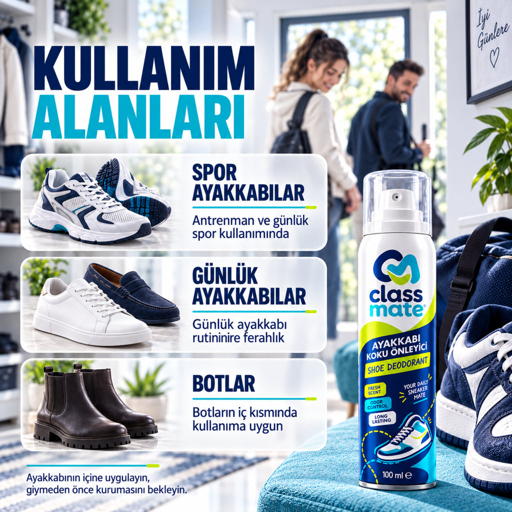 Ayakkabı Deodorantı 100 ml, spor ayakkabı, günlük ayakkabı ve botlar