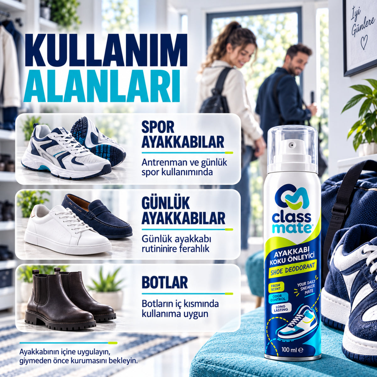 Ayakkabı Deodorantı 100 ml, spor ayakkabı, günlük ayakkabı ve botlar