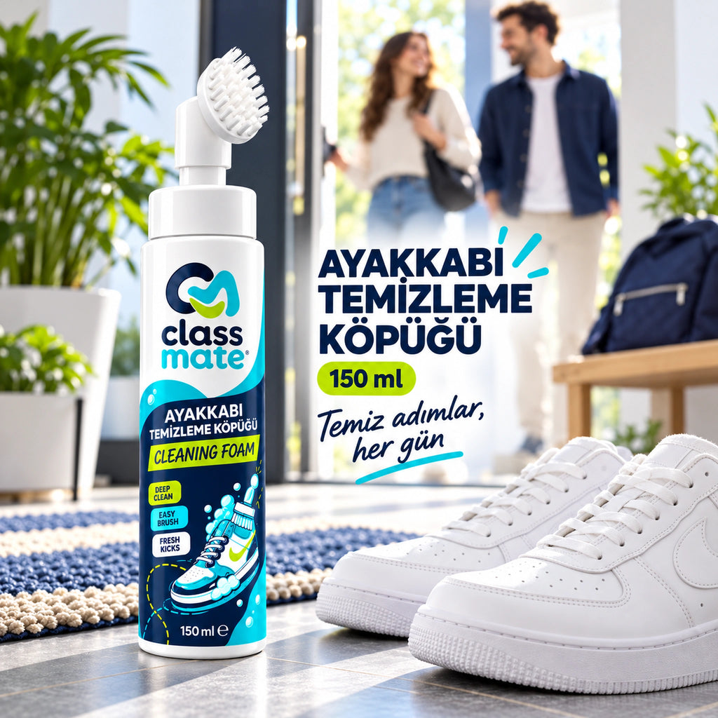 Fırçalı temizleme köpüğü 150 ml ve temiz spor ayakkabı