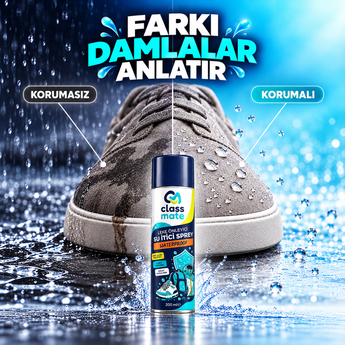 Su İtici Sprey için temsili korumalı ve korumasız yüzey karşılaştırması